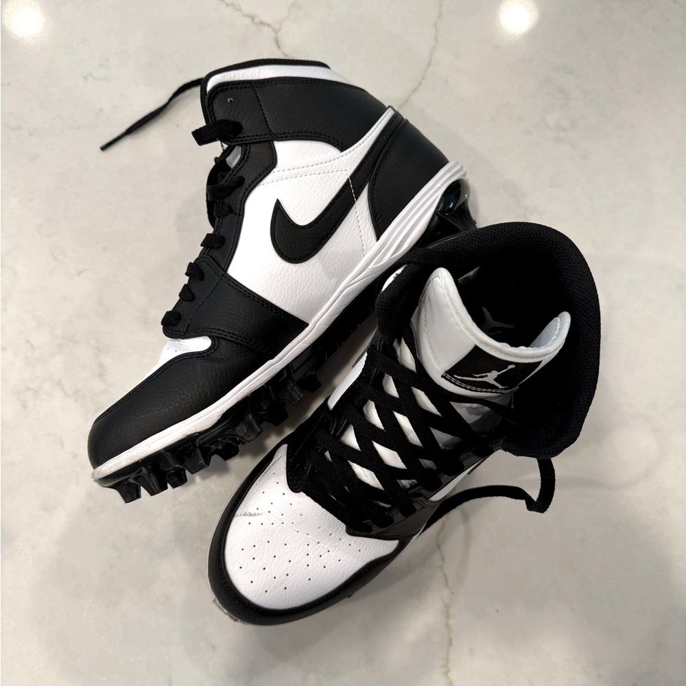 Nike Jordan 1 Mid TD in Black and White Football Cleats with Box